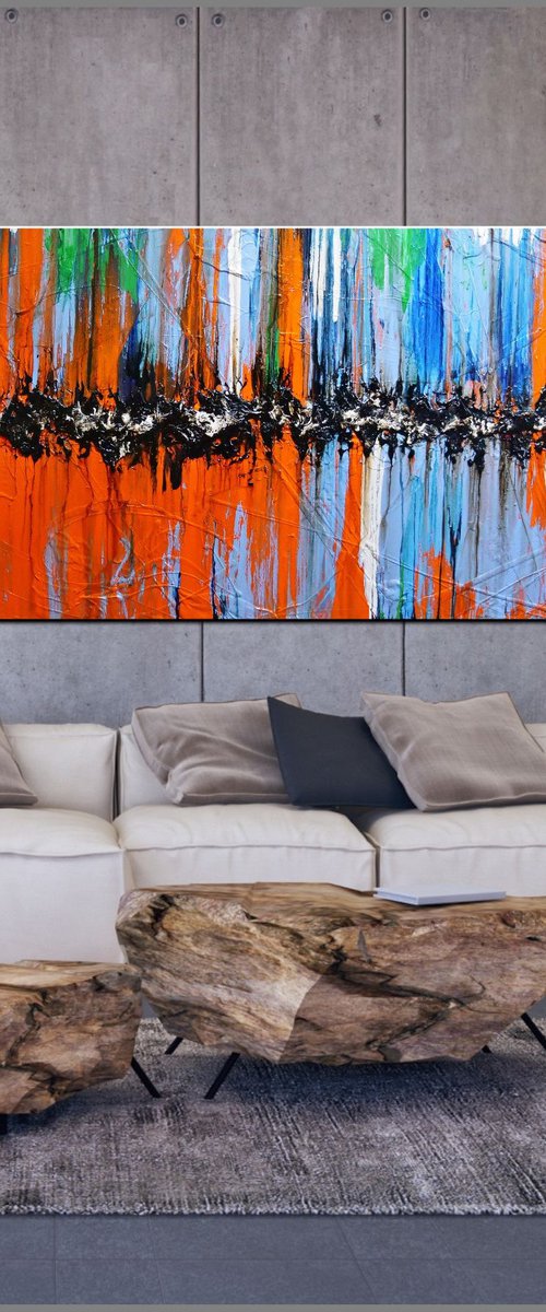 Reflections 240cm x 100cm Blue Orange Textured Abstract Art by Franko