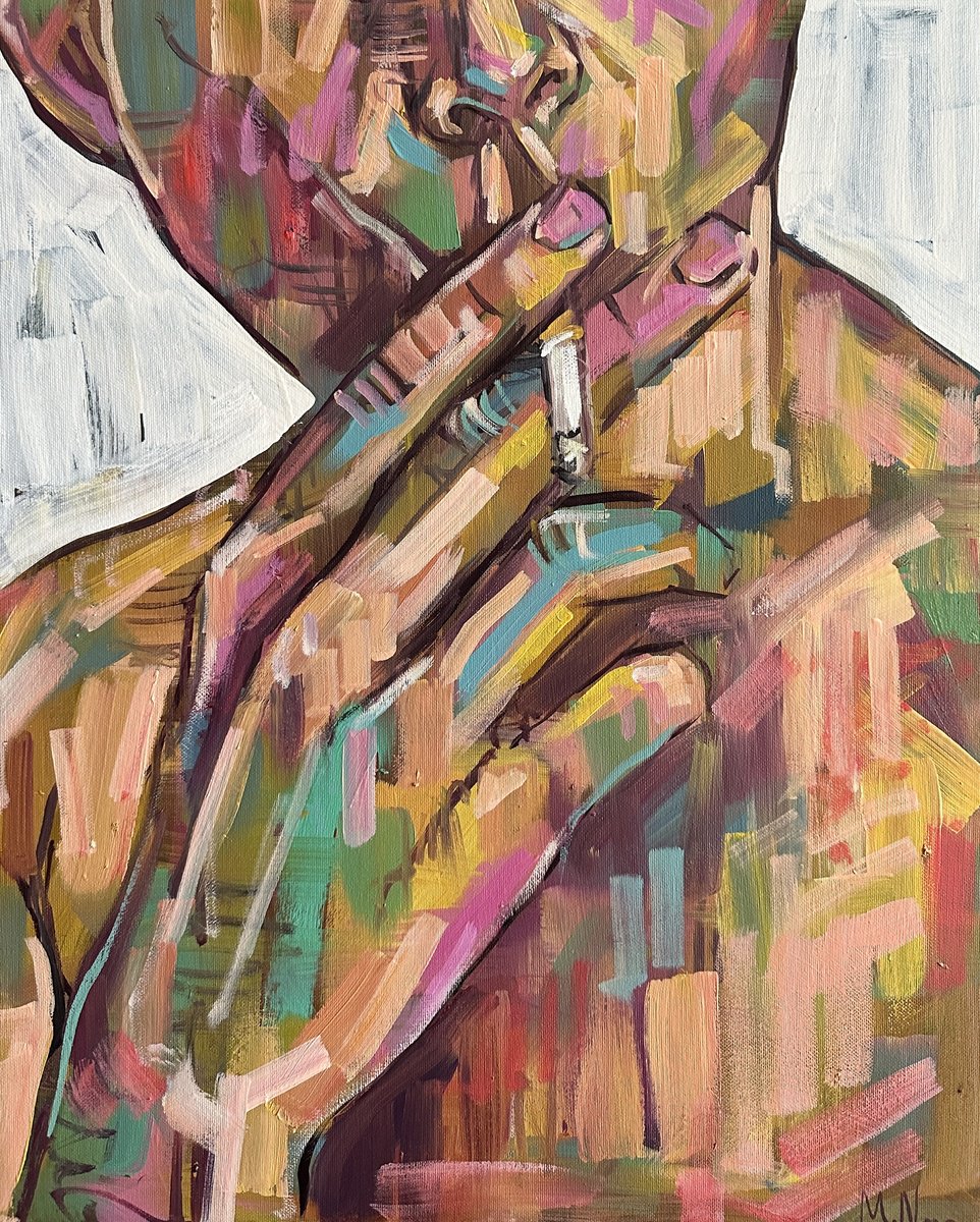 Man smoking painting, cropped male portrait by Emmanouil Nanouris