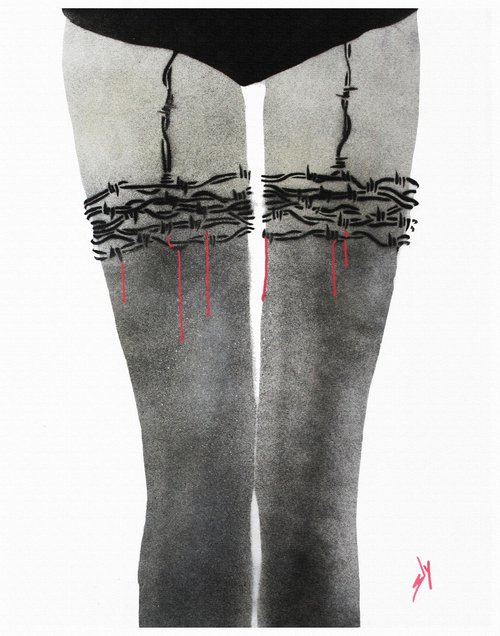 Barbed wire stockings (on canvas). by Juan Sly