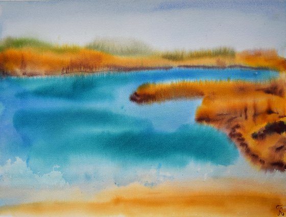 Sea Watercolour Painting, Coastal Original Art, Cyprus Landscape Wall Art