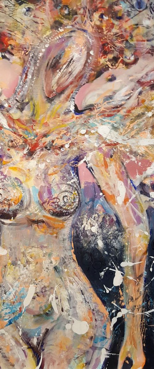 DIGITAL LADY WITH SPHERES AND PETALS IN HER HAT 2 BY KLOSKA VERY LARGE NUDE by Kloska Ovidiu