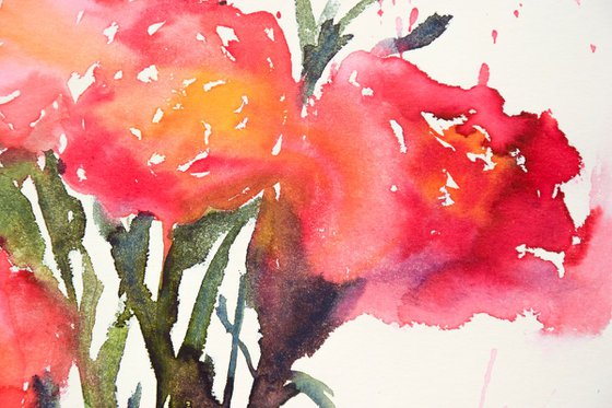 Abstract flowers bouquet original watercolor painting, botanical artwork, gift for her