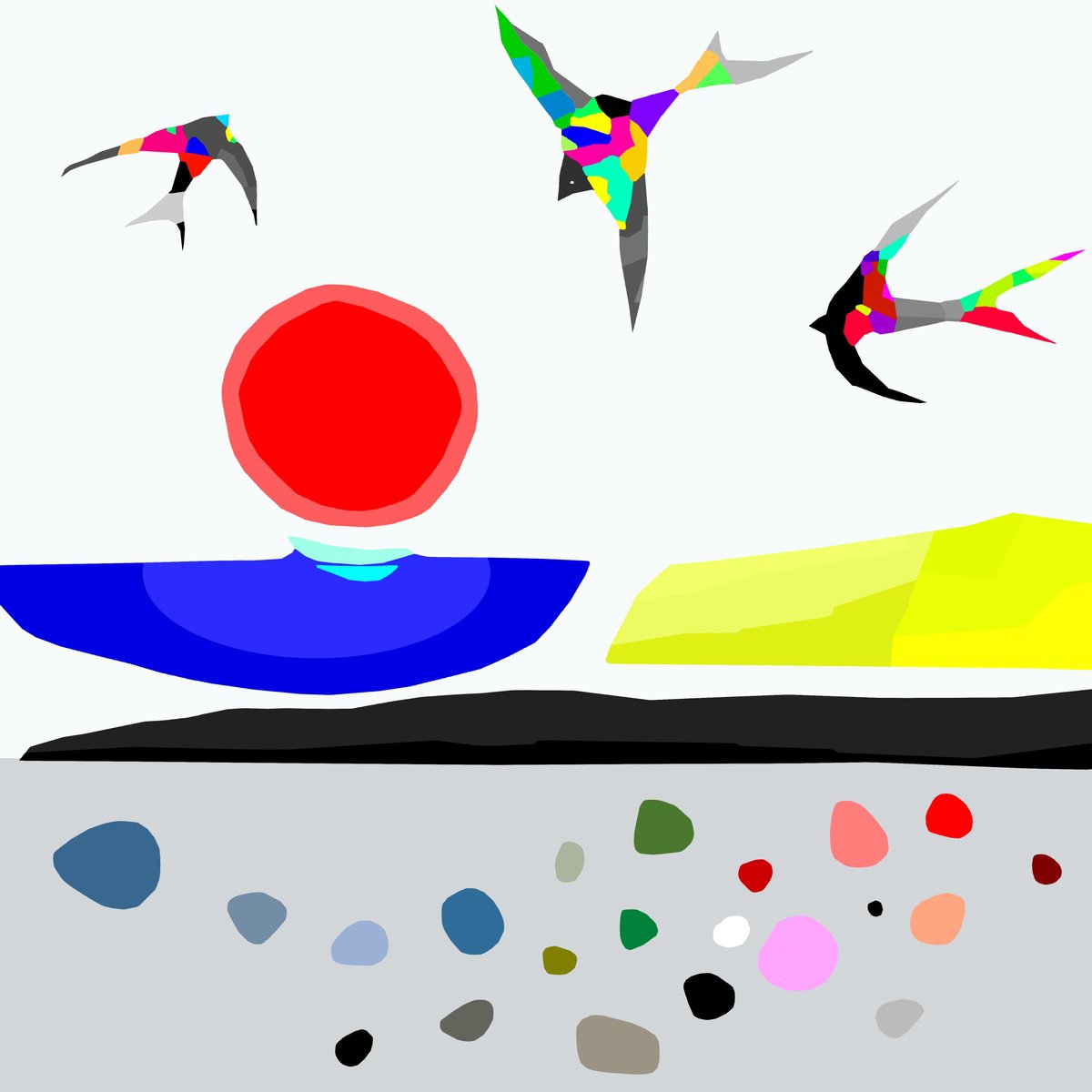 Animal Giclee Print By Alejos, 17 X 17, Swallows, Original Artwork