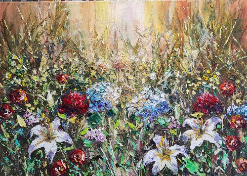 Lily flowers on the meadow. by Tatajana Obuhova
