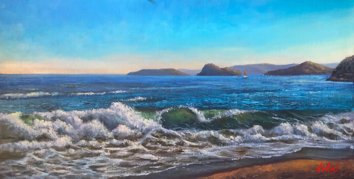 Waves At Ettalong Beach By Christopher Vidal, 24 X 12, Artwork For Sale On Artfinder