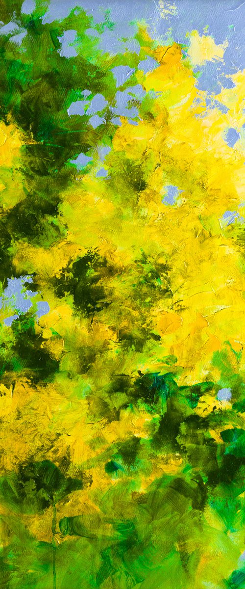 Mimosa in bloom - Floral impressionism - oil painting by Fabienne Monestier