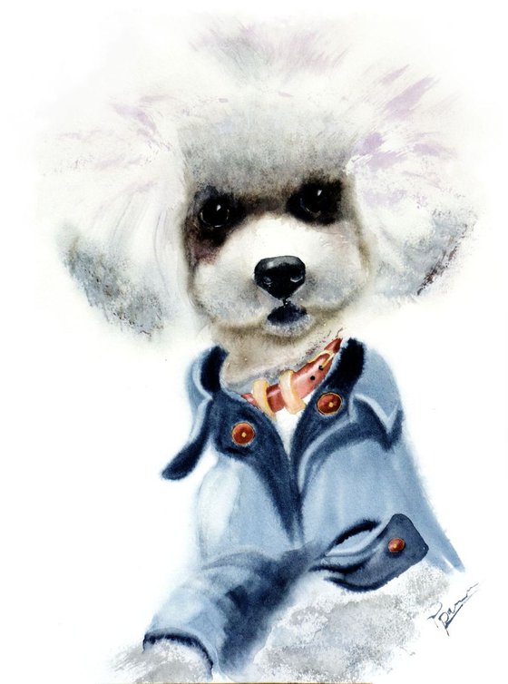 Cute Dog in Clothes watercolor Painting