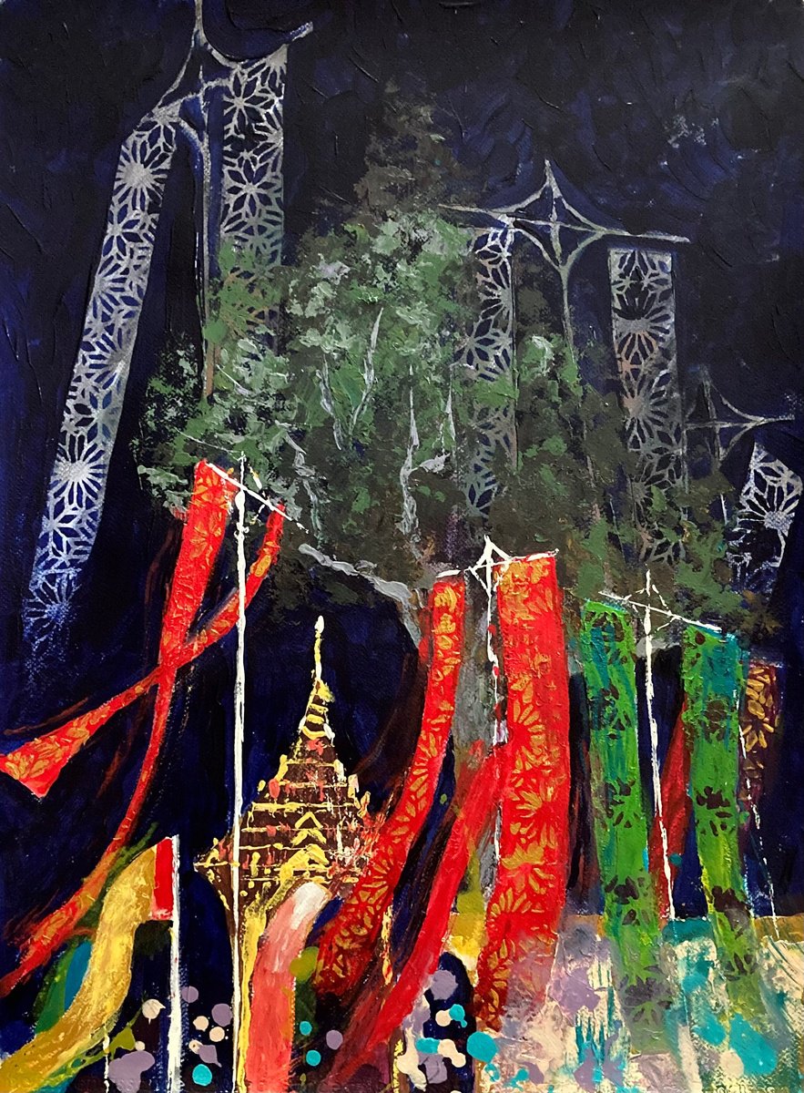 Impressionistic Cityscapes Acrylic Painting By John Cottee, 22 X 30, Festival, Original Artwork