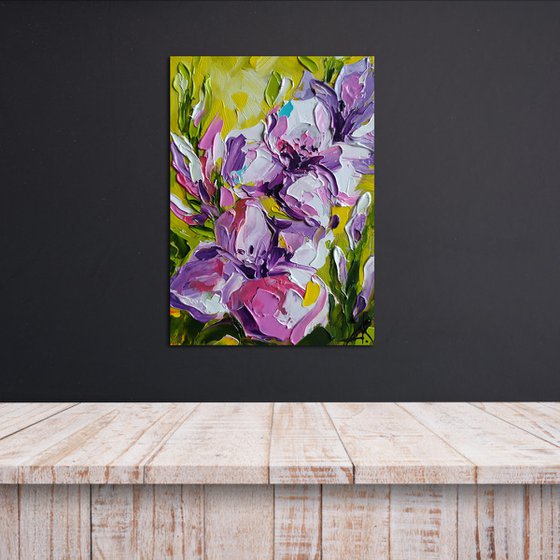 Smell of August - small painting, flowers oil painting, oil painting, flowers, gladiolus, postcard, gift idea, gift