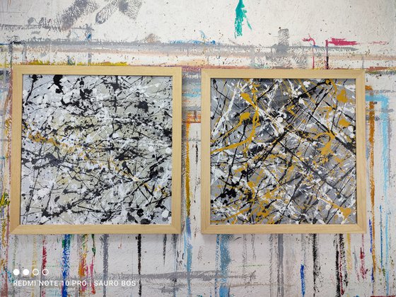 large abstract painting-xxl-Abstract Acrylic Painting Diptych on Artist-Stretched Canvas - 100x50(39"19") wall art canvas-cm-title-c733