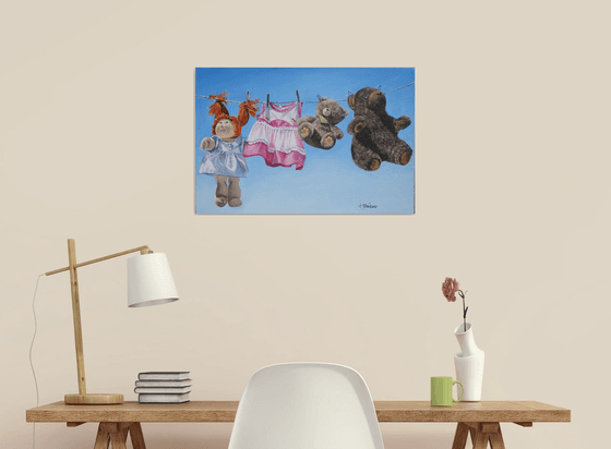 Serene Sky with Teddy Bears and Rag Doll