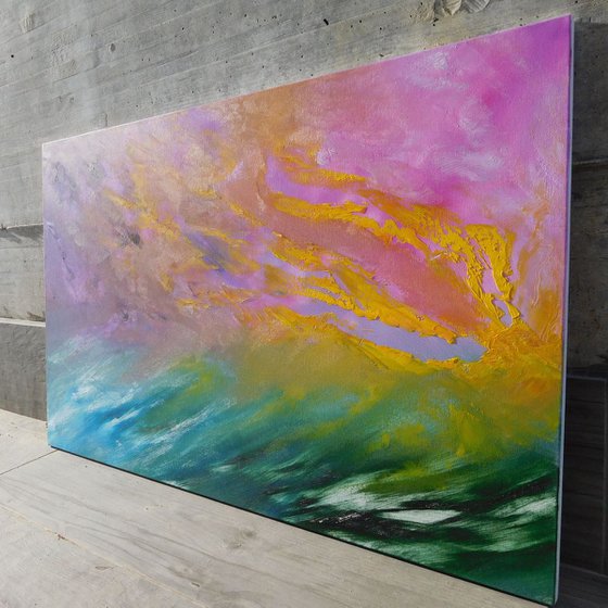 Le vie en rose - 90x60 cm,  LARGE XL, Original abstract painting, oil on canvas