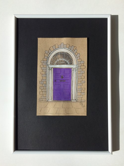 Violet Dublin door - Architecture mixed media drawing - City framed art - Gift idea by Olga Ivanova
