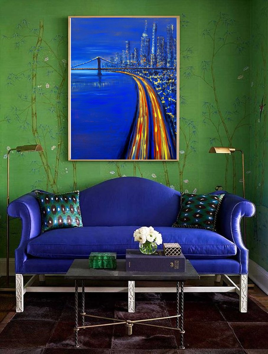 Impressionistic Landscape Acrylic Painting By Danijela Dan, 24 X 31, Light Traces In New York, Original Artwork