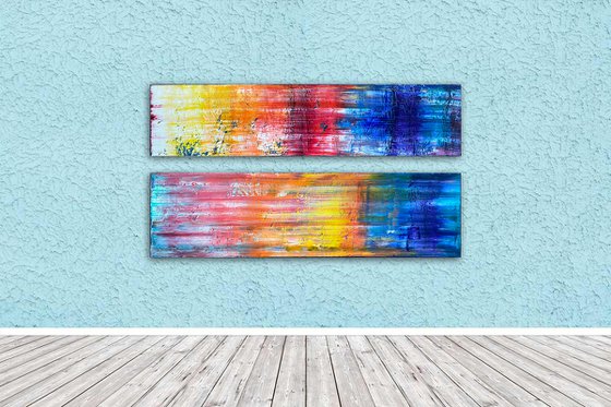 "Both Ends Of The Spectrum" - Original PMS Large Oil Painting Diptych on Recycled Wooden Panels - 48 x 24 inches