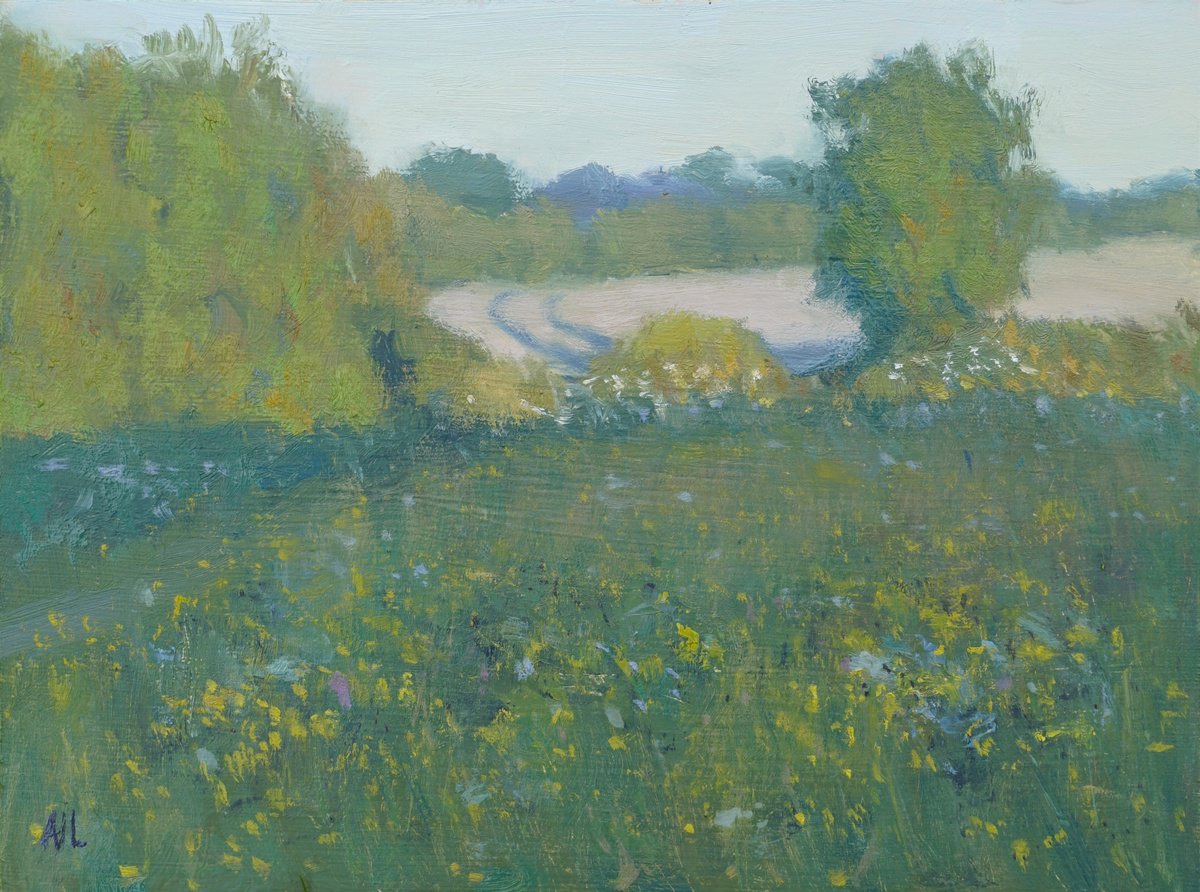 Impressionistic Landscape Oil Painting By Alex James Long, 9 X 7, Summer Evening, Cotswolds, Original Artwork