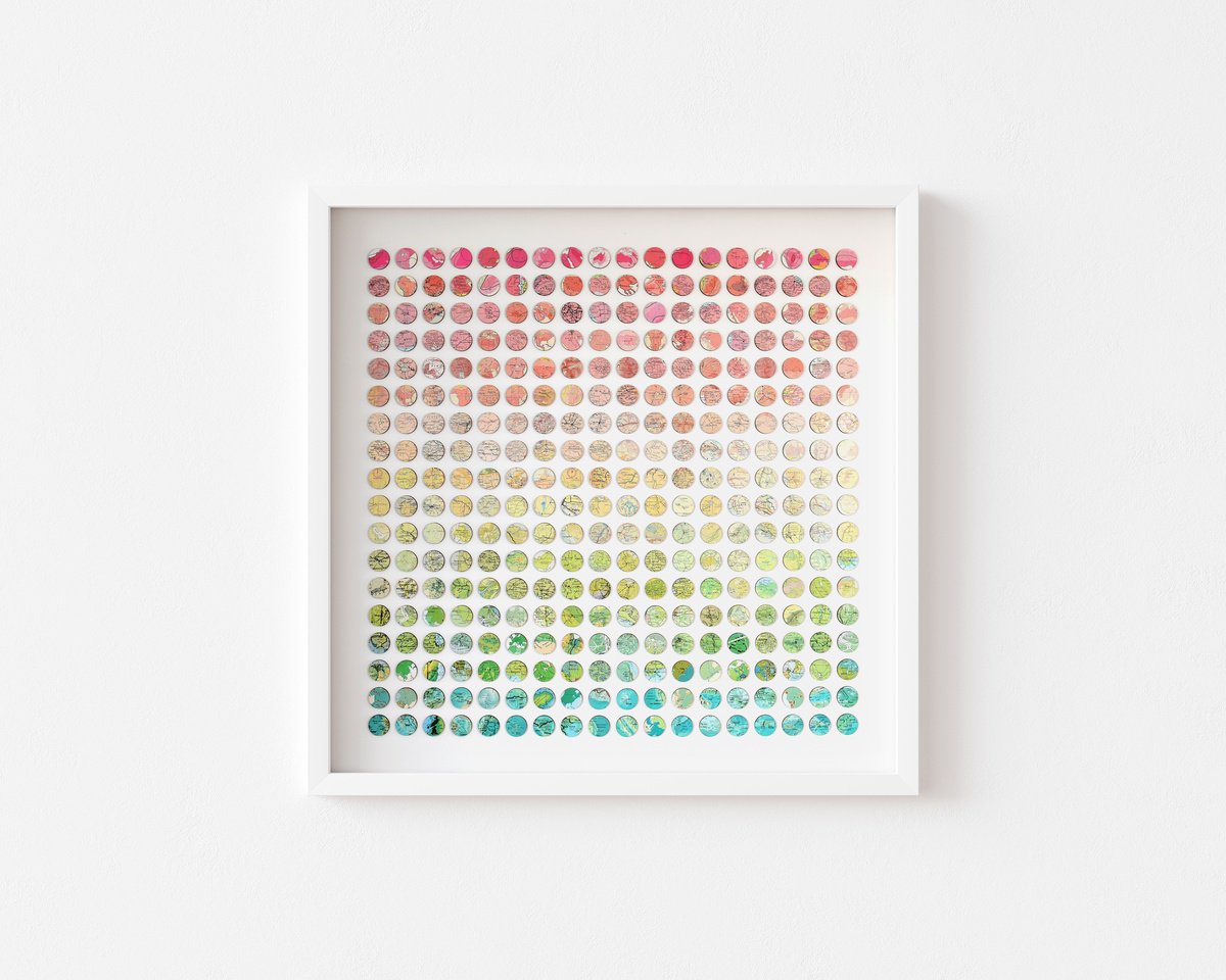 Geometric Transport Collage By Amelia Coward, 33 X 33, Emerald Fuchsia, Original Artwork