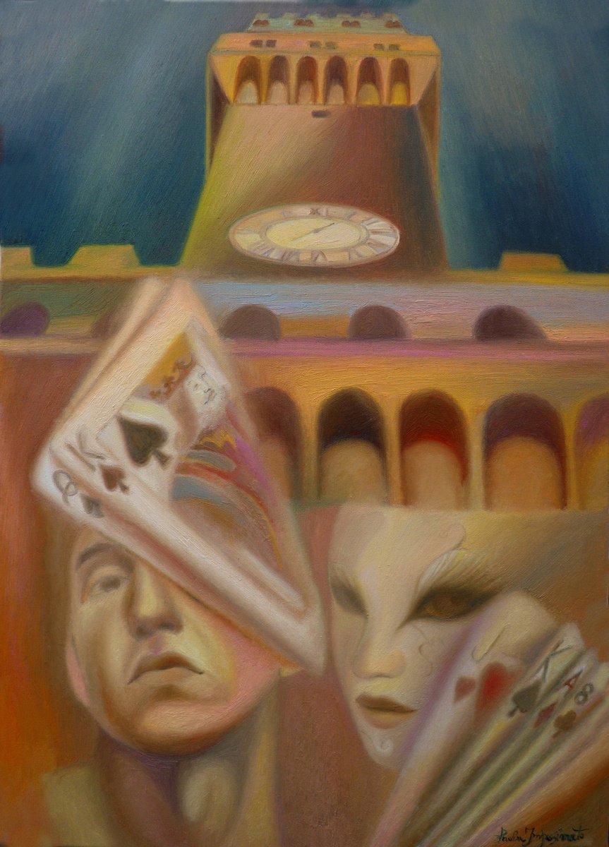 Surrealistic Portrait Oil Painting By Paola Imposimato, 20 X 28", Dream Intersections, Original Artwork