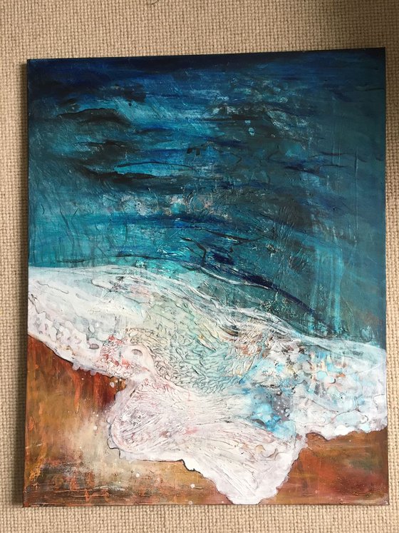 I made this textured ocean and cloud painting with acrylic paint and modeling  paste : r/somethingimade