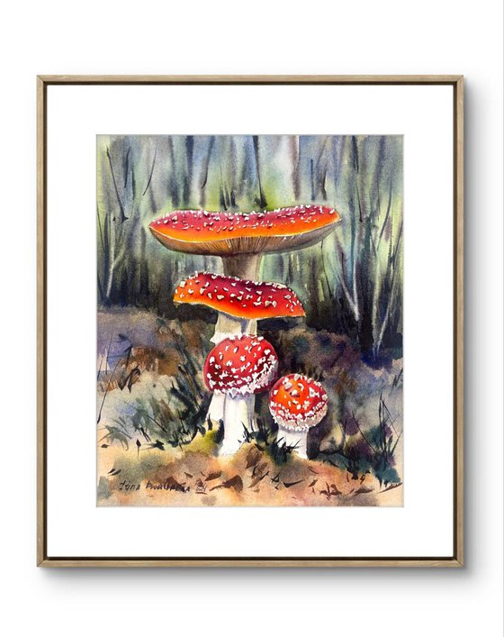 Sunlit Forest Mushrooms