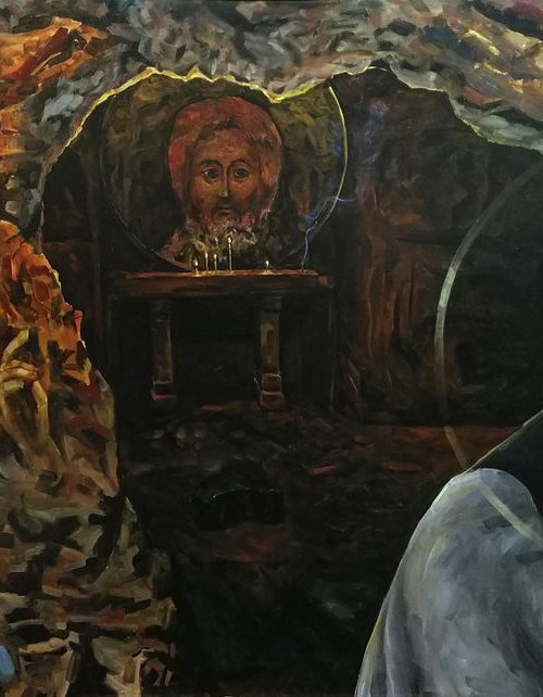 The omen - extra large oil painting inspired by Andrey Rublev figure orthodox by Leonid Plekhanov