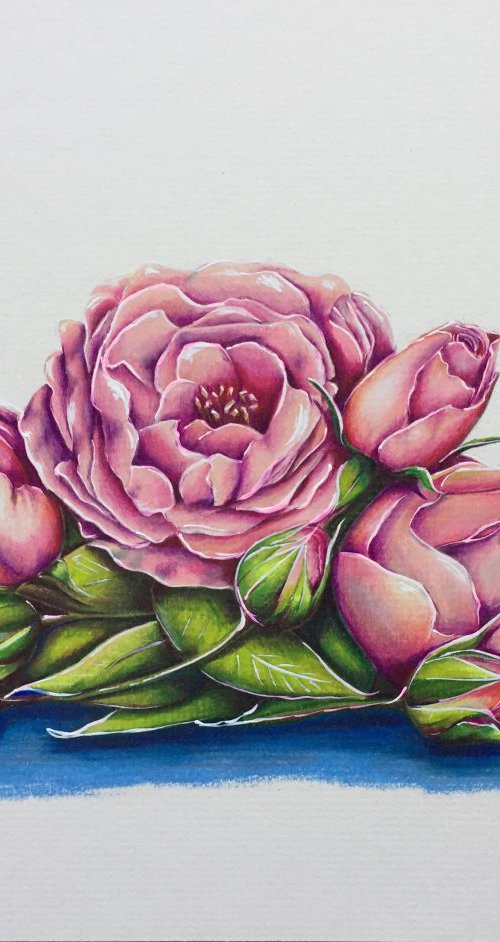 Wild pink roses by Karen Elaine  Evans