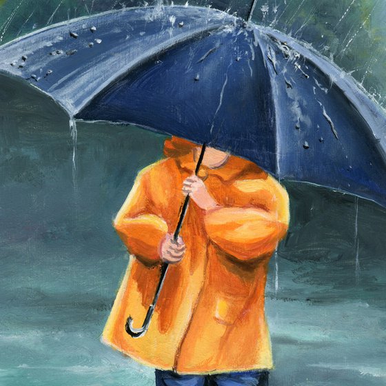 Child with umbrella on a rainy day