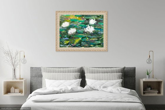 WATERLILY  - original oil landscape painting, summer, water lily garden