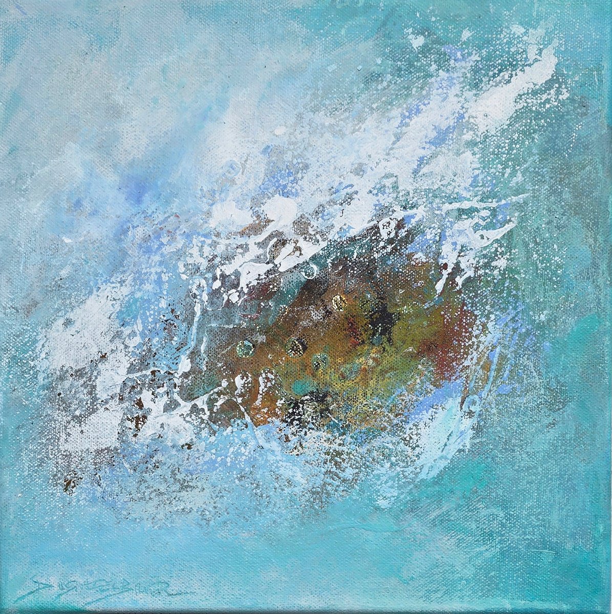 Organic Abstract Acrylic Painting By Doris Duschelbauer, 12 X 12, La Mar Viii, Original Artwork