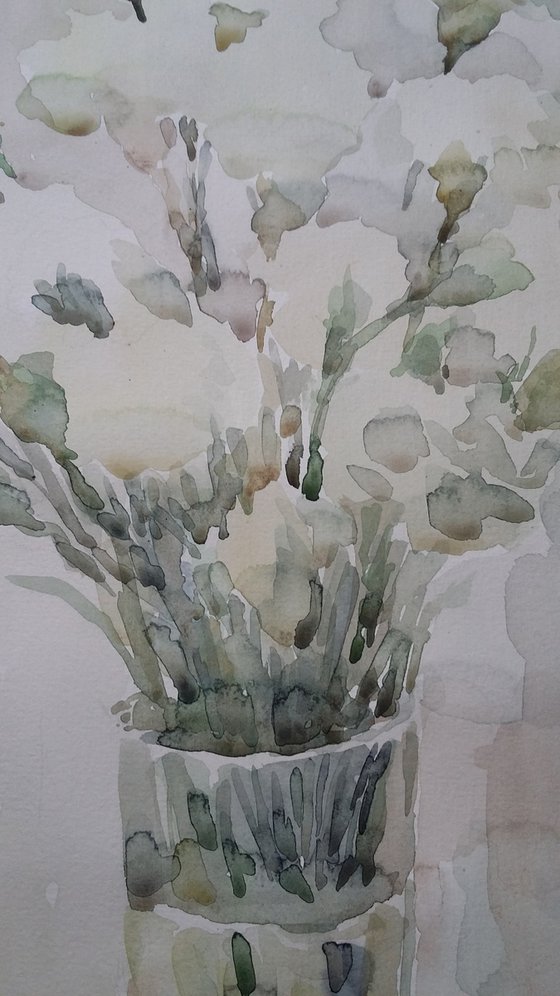 White carnation. Original watercolour painting 2020