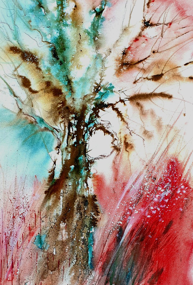 Impressionistic Landscape Painting By Elena Genkin, 15 X 22, Lonely Tree .3Rd Edition., Original Artwork