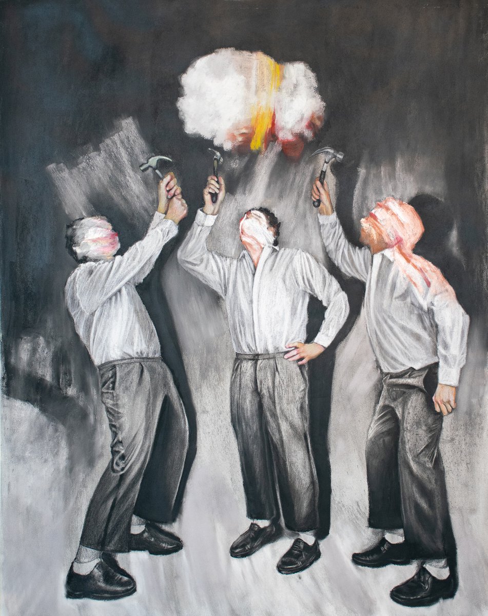 Surrealistic Portrait Pastel Drawing By Dan Laurentiu Arcus, 39 X 48, Miners Of Good Faith, Original Artwork