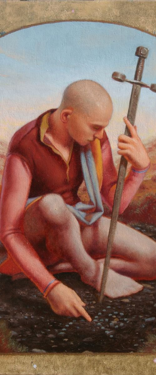 "In The Wilderness", 12"x9" (30.5 x 23 CM) Oil, Gold Leaf on Birch Panel, 2015 (FRAMED) by Chris Sedgwick