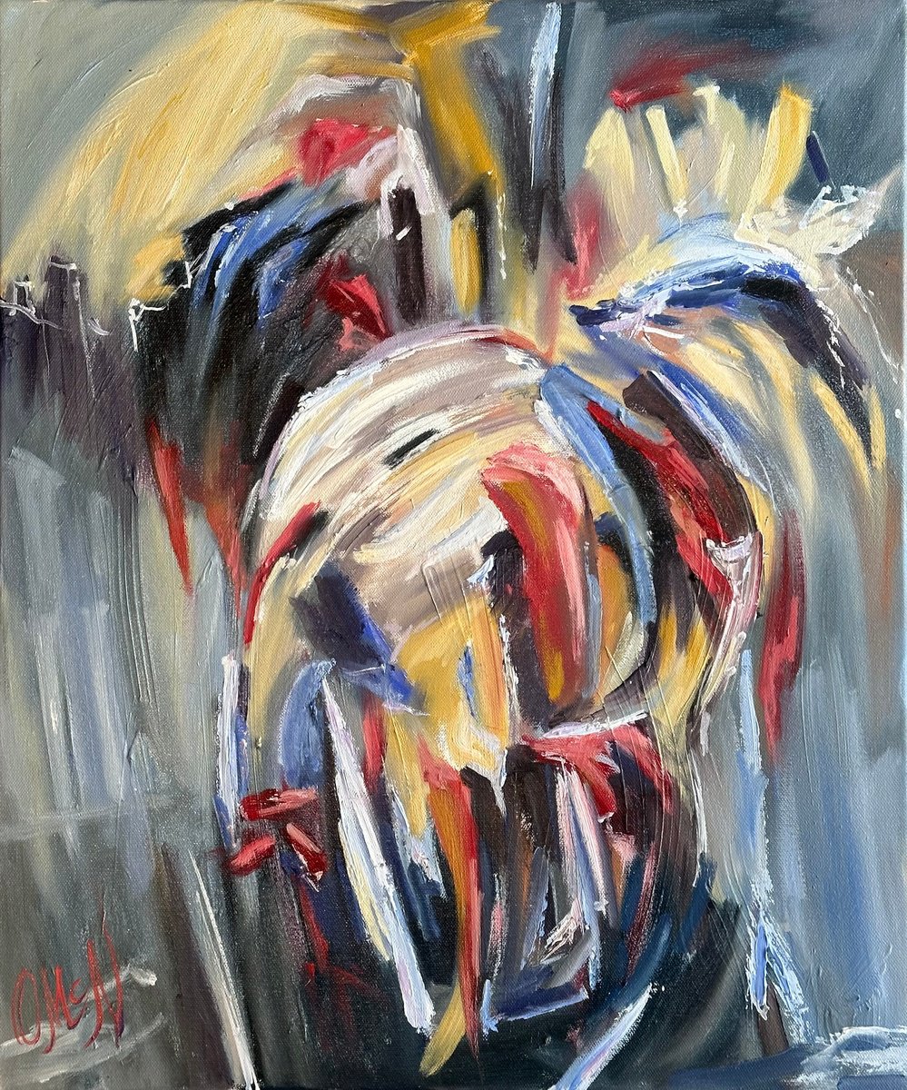 Abstract Botanical Oil Painting By Olga Mcnamara Biennaleartist, 20 X 24", Feeling Alive, Original Artwork