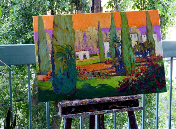 Garden with Cypress Trees