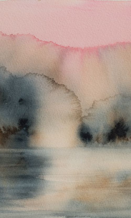 The lake 4 - SMALL SIZE WATERCOLOR  16,5X26cm by Fabienne Monestier