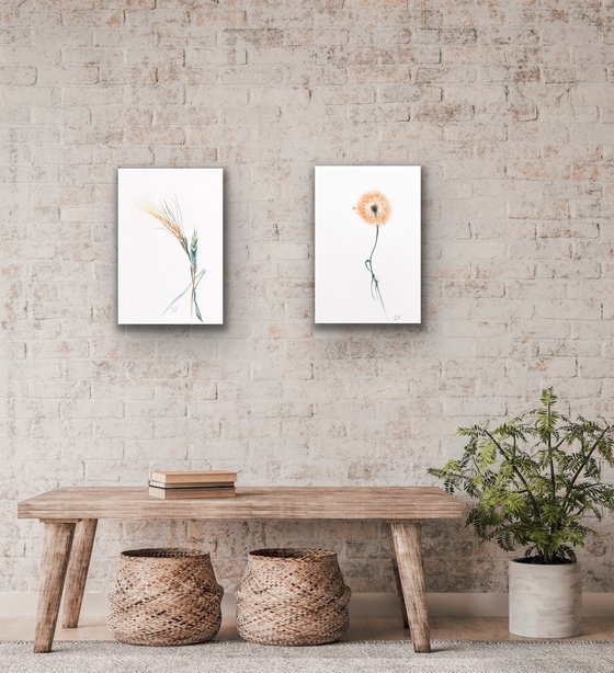 Spikes. Floral shades. A series of abstract original watercolors in pastel colors.