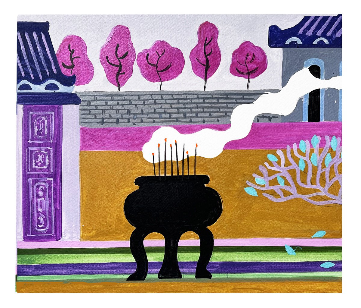 Urban And Pop Cityscapes Acrylic Painting By Andre Baldet, 12 X 10, Vietnam_Hue-05, Original Artwork