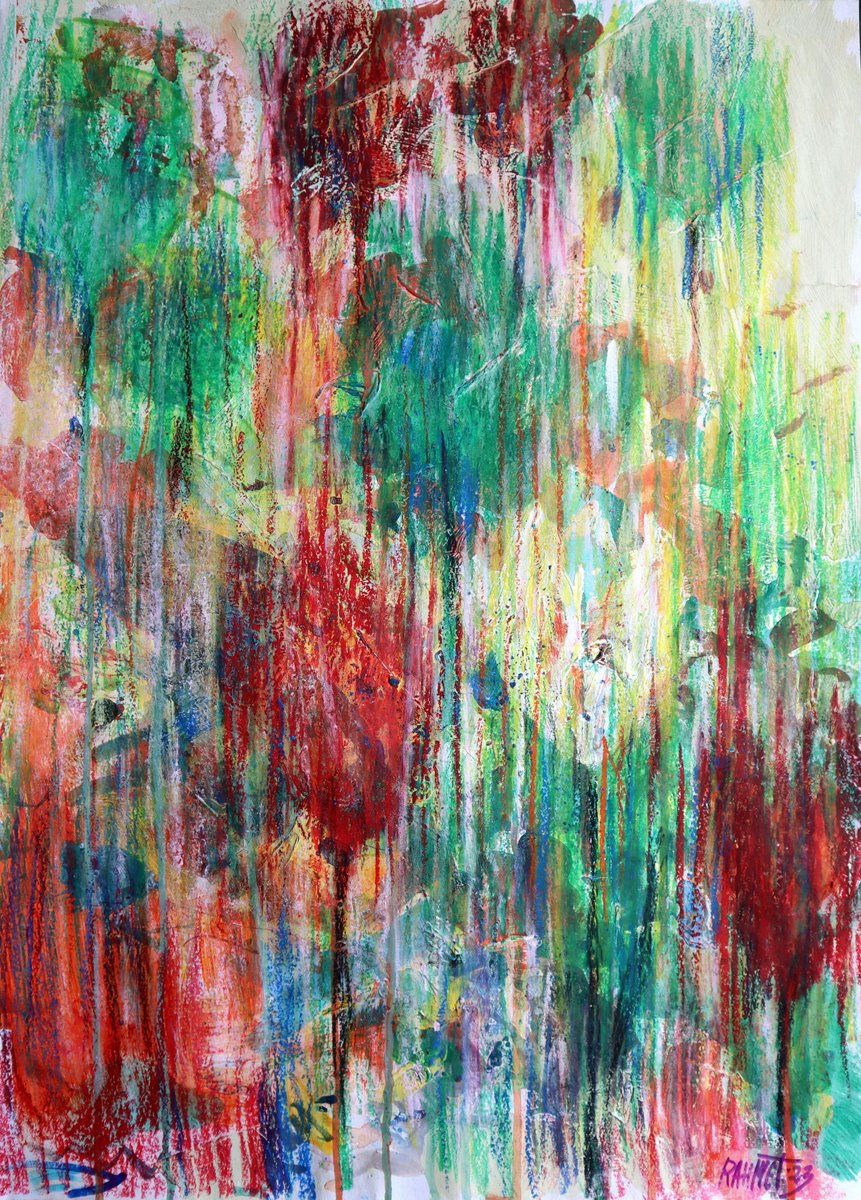 Impressionistic Botanical Acrylic Painting By Rakhmet Redzhepov, 17 X 23", Fantasy With Flowers 131, Original Artwork