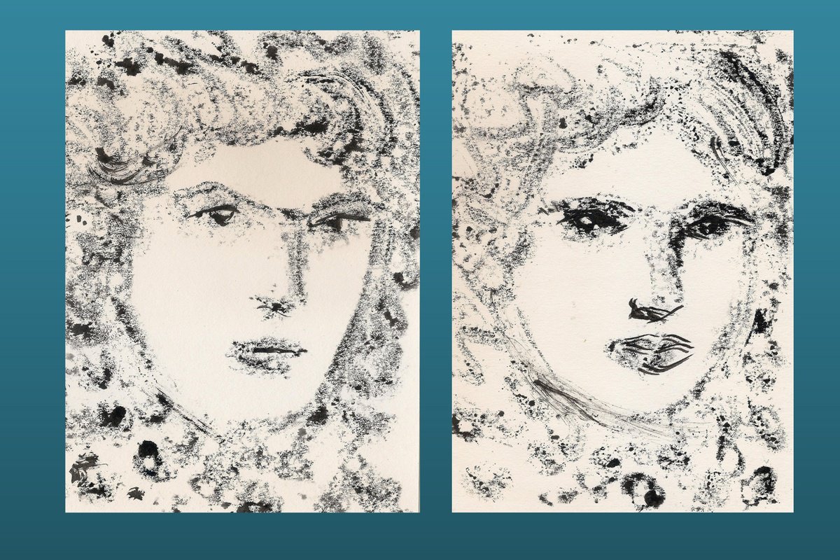 Expressive Portrait Limited Edition Print By Asha Shenoy, 12 X 8, Romeo And Juliet Set Of 2, Original Artwork