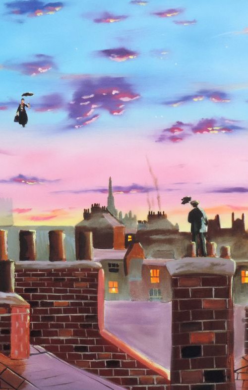 Mary Poppins and Bert (painting sold) by Gordon Bruce