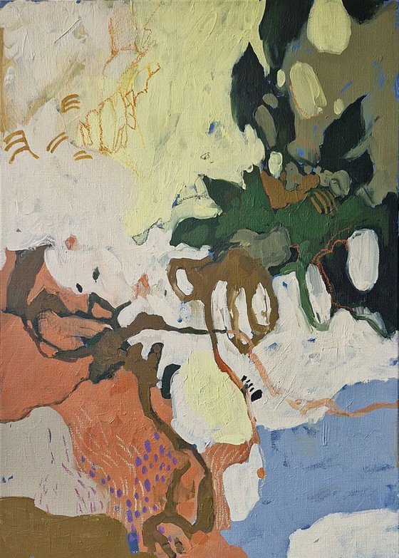 "Dreams" Abstract green yellow blue orange