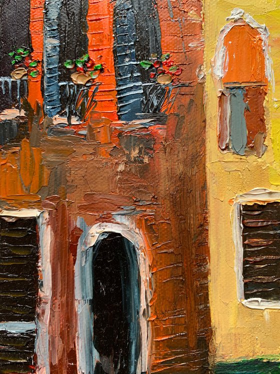Venice canal ! Textured oil painting on canvas