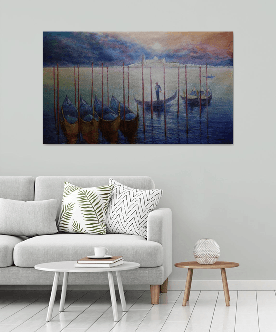 Venetian Golden Gondolas: linen, oil