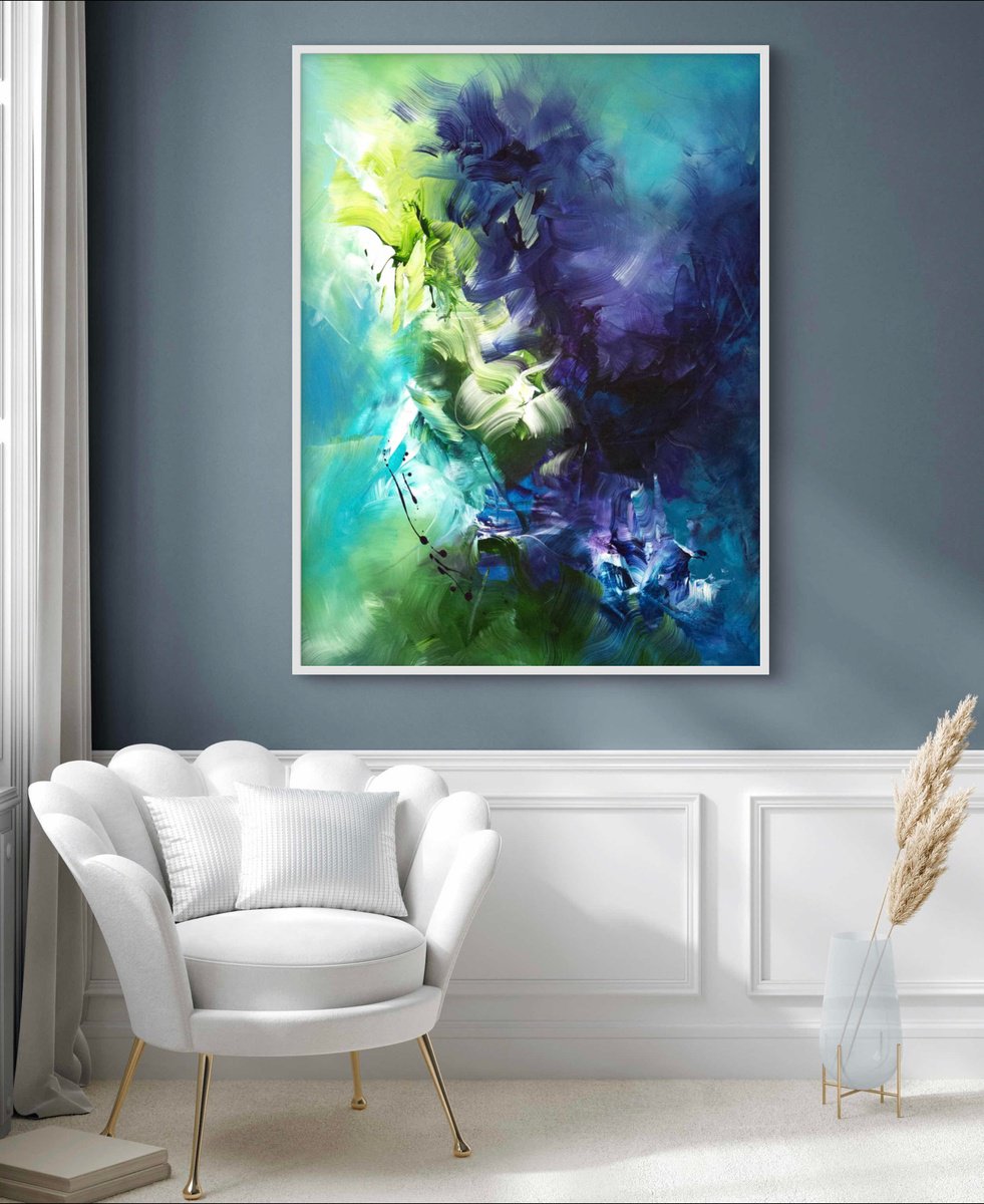 Abstract Acrylic Painting By Paresh Nrshinga Frsa, 36 X 48", Midnight In Venice, Original Artwork