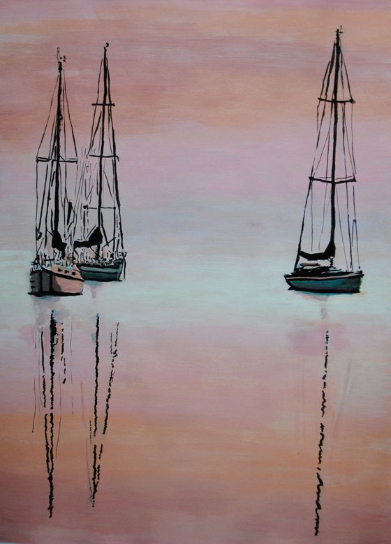 Sailboats at sunset / 57.8 X 39.5 cm