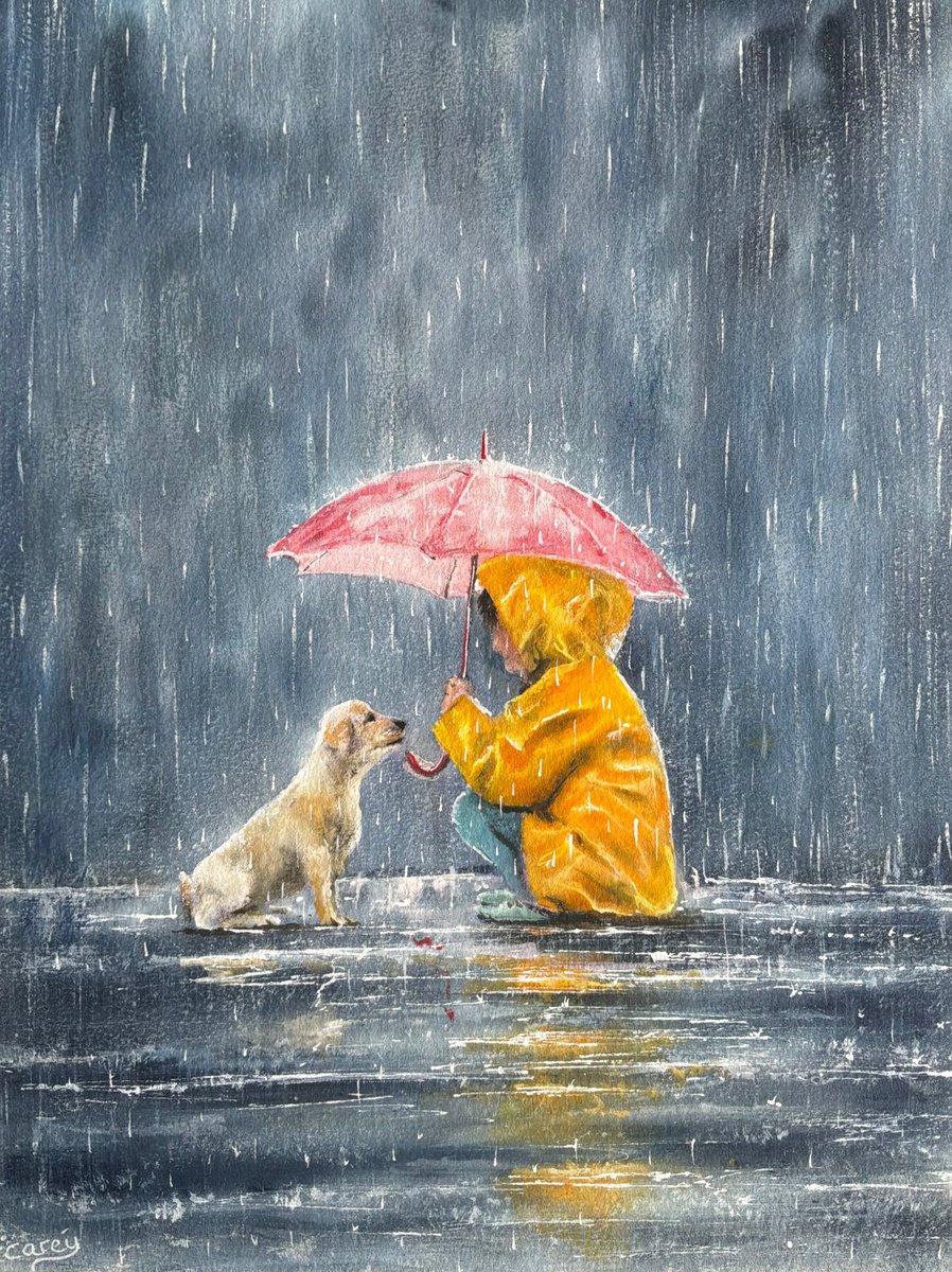 Impressionistic Watercolour , Red Umbrella By Darren Carey, 11 X 15, Artwork For Sale On Artfinder