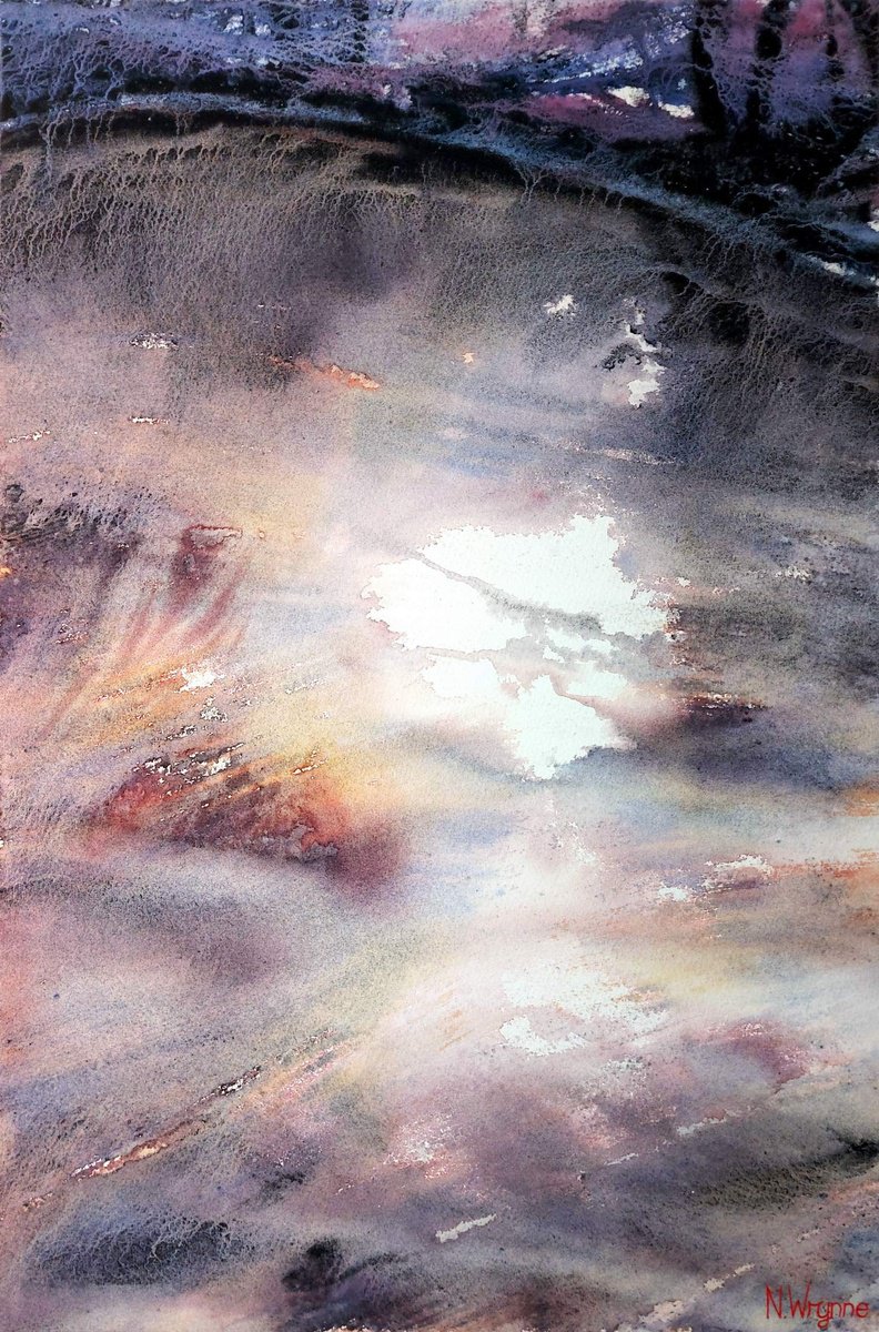 Abstract Landscape Watercolour By Neil Wrynne, 15 X 22", The Silent Lake, Original Artwork