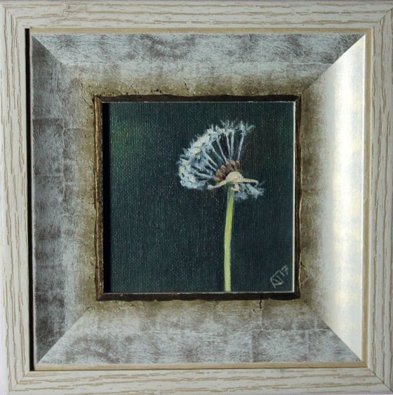 Wishing on a Dandelion, Miniature painting Framed and Ready to Hang
