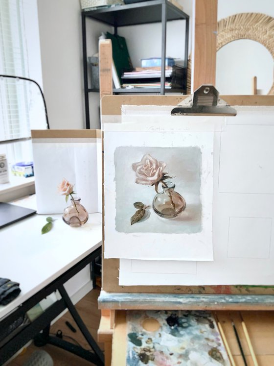 Rose in a Glass Vase, vintage